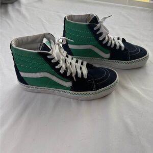 Vans Sk8-Hi High Top Sneakers in Green, Black & White